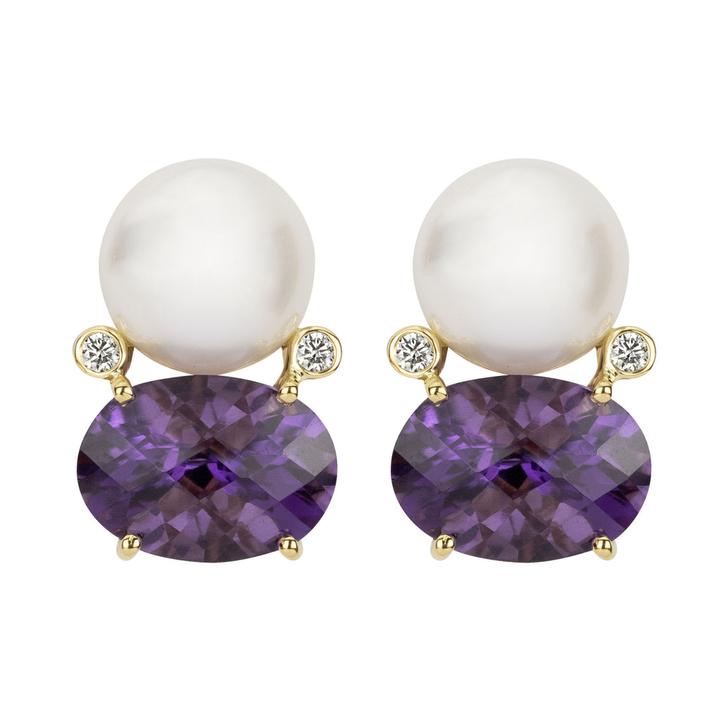 Earrings - South Sea Pearl, Amethyst And Diamond