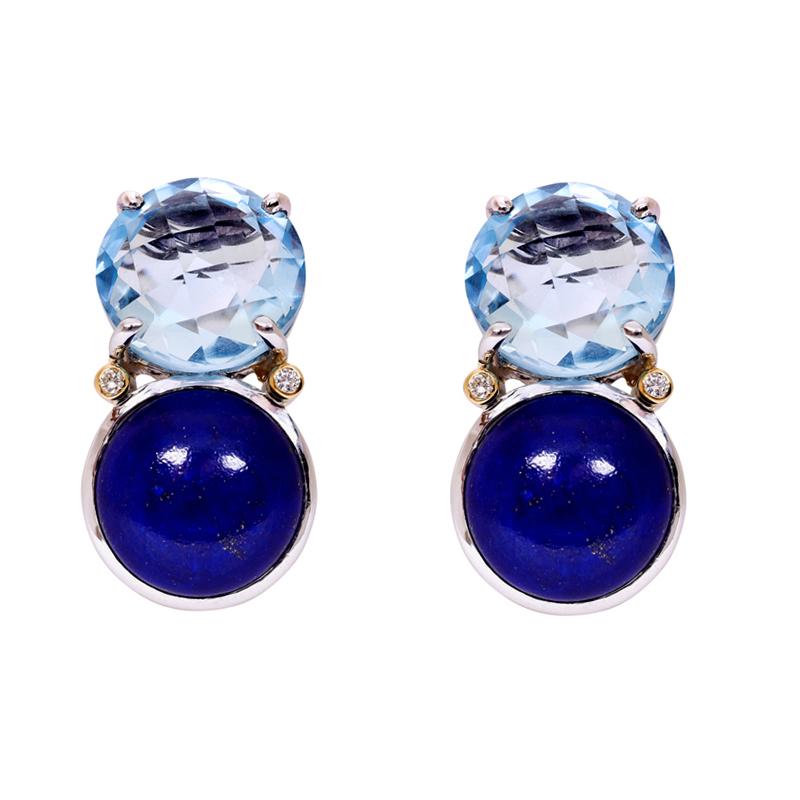 Earrings- Lapis Lazuli, Blue Topaz and Diamond