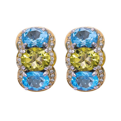 Earrings- Blue Topaz, Lemon Quartz and Diamond  (38GM)