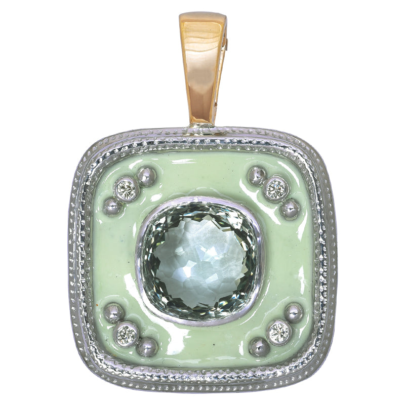 Pendant - Green Quartz and Diamond (Enamel) | Singhvi Jewels
