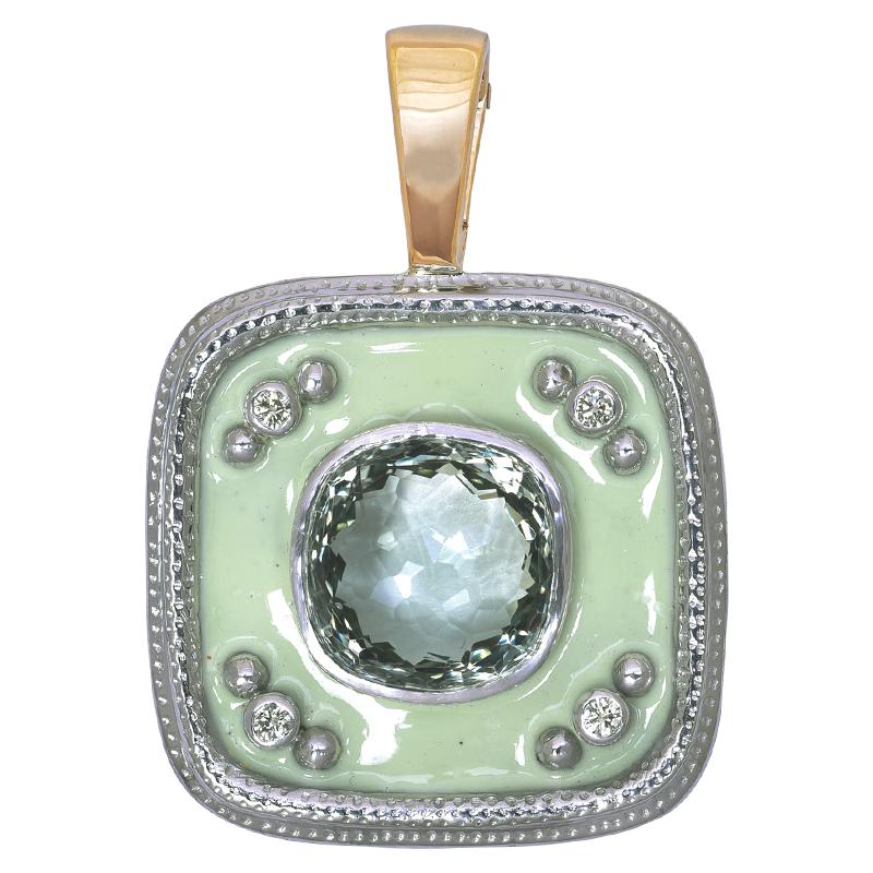 Pendant- Green Quartz and Diamond (Enamel) (39CM) | Singhvi Jewels