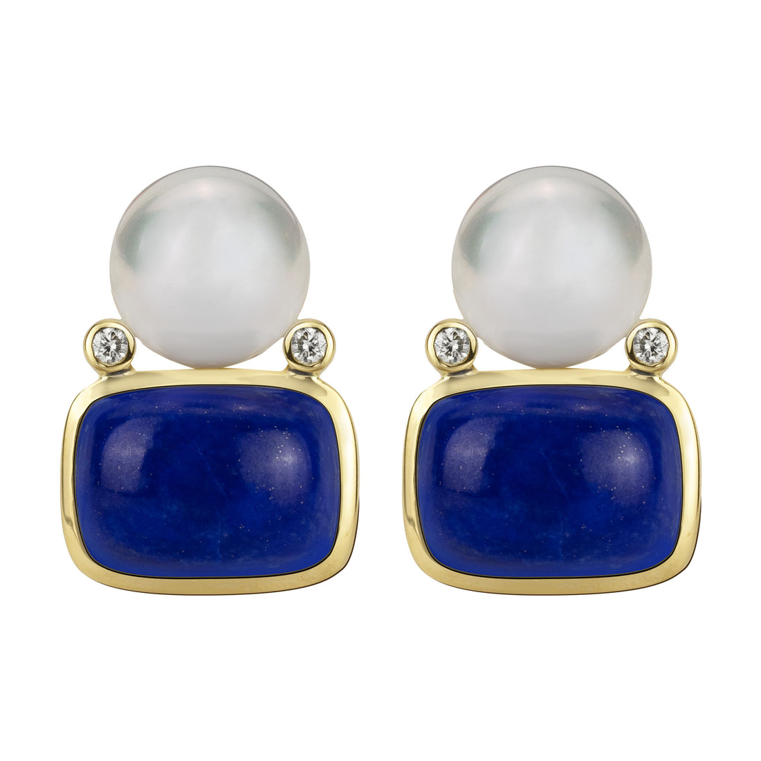 Earrings - South Sea Pearl, Lapis Lazuli and Diamond | Singhvi Jewels