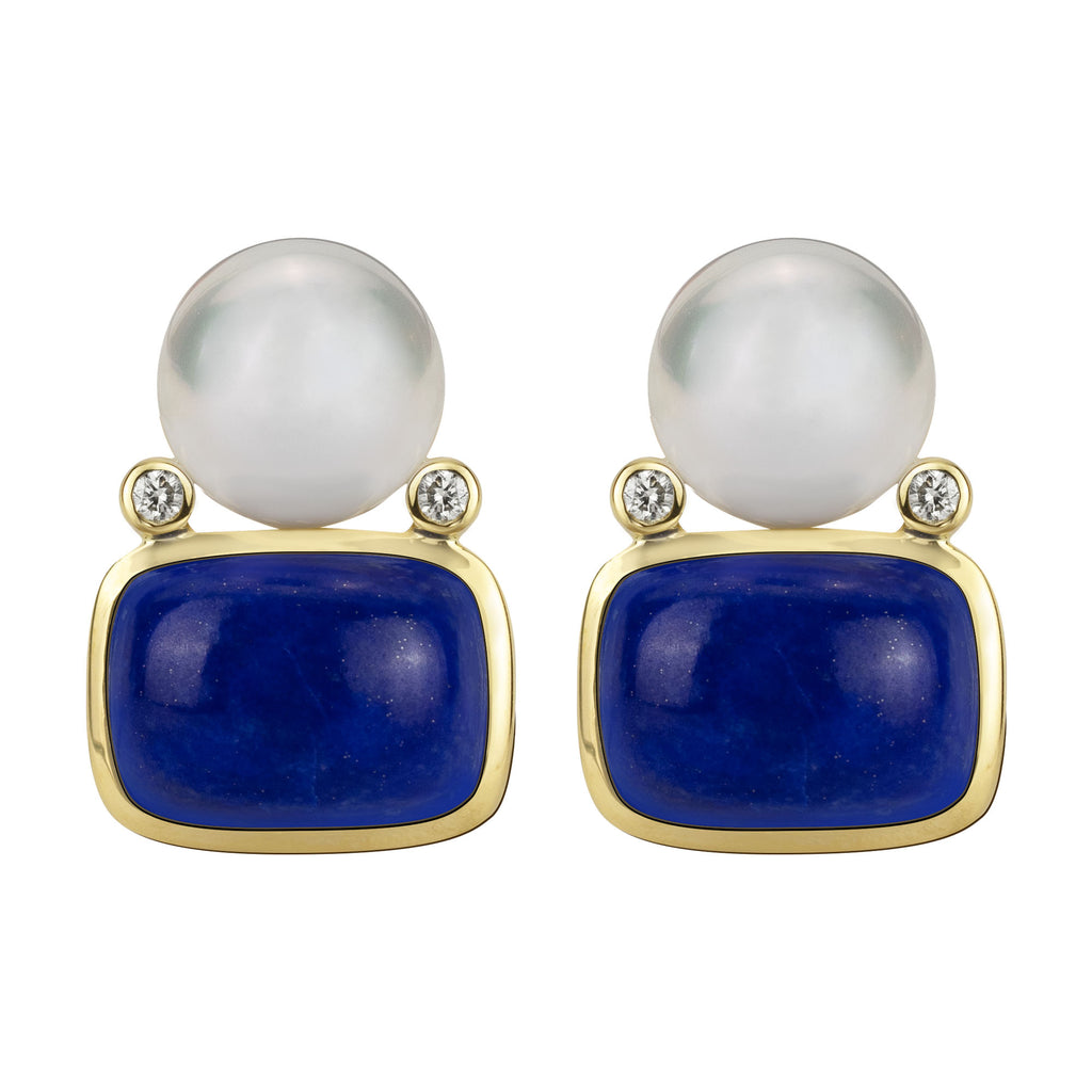 Earrings - South Sea Pearl, Lapis Lazuli And Diamond