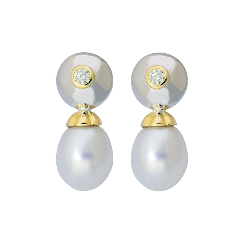 Earrings- S.s. Pearl And Diamond (2CM) | Singhvi Jewels