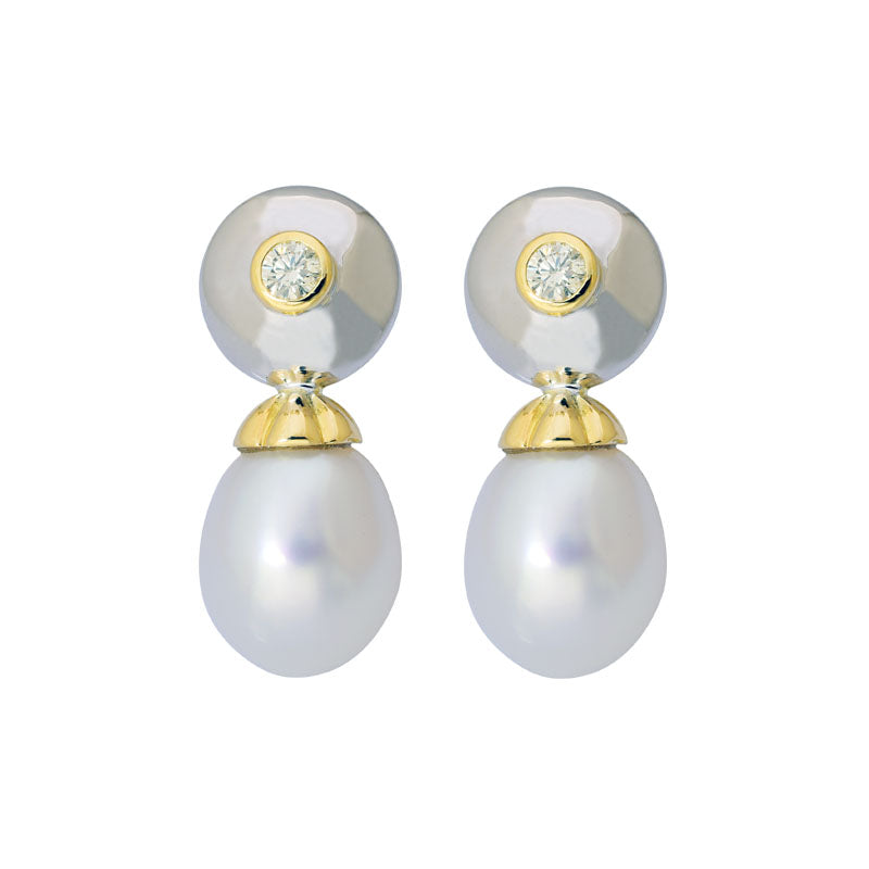 Earrings- S.s. Pearl And Diamond