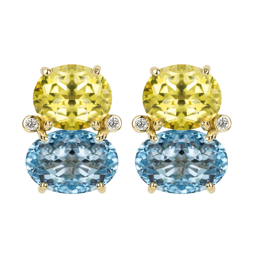 Earrings - Lemon Quartz, Blue Topaz And Diamond