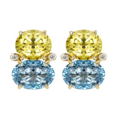 Earrings - Lemon Quartz, Blue Topaz And Diamond (2347D)