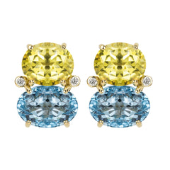 Earrings - Lemon Quartz, Blue Topaz And Diamond