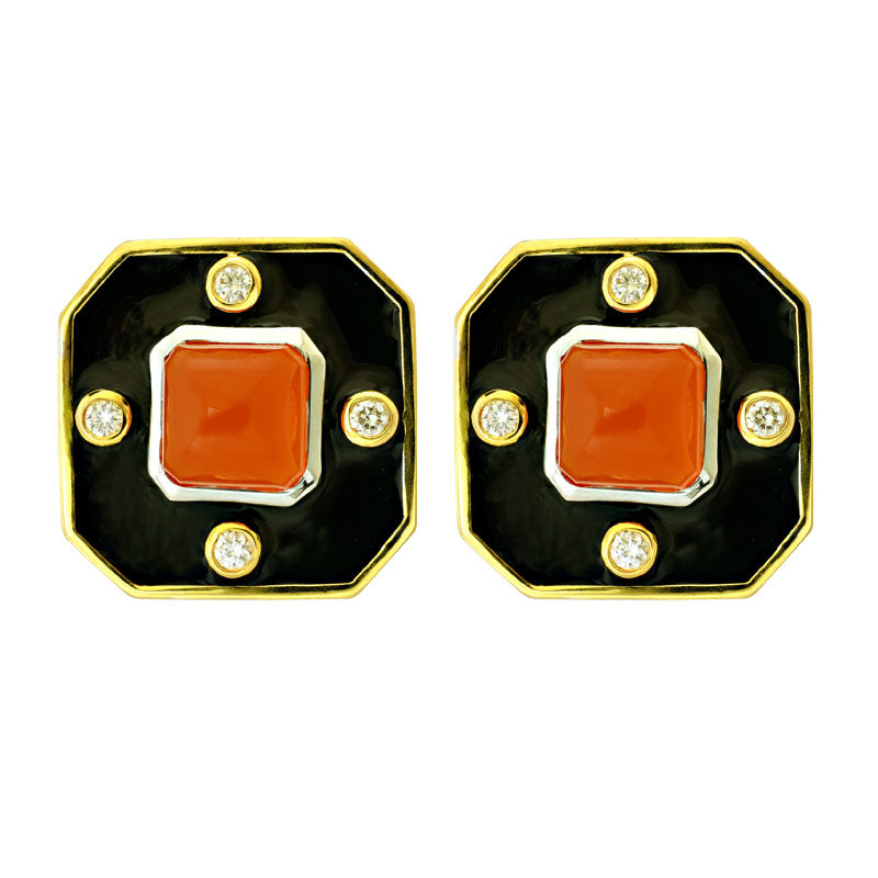 Earrings-Cornelian and Diamond (Enamel)