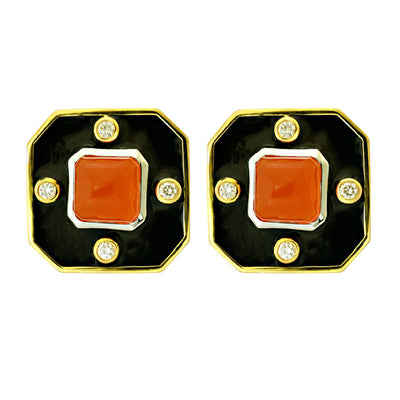 Earrings - Cornelian And Diamond (Enamel)