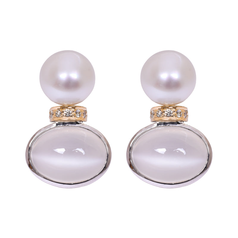 Earrings- Chalcedony, South Sea Pearl and Diamond