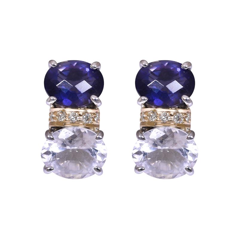 Earrings- Iolite, Crystal and Diamond