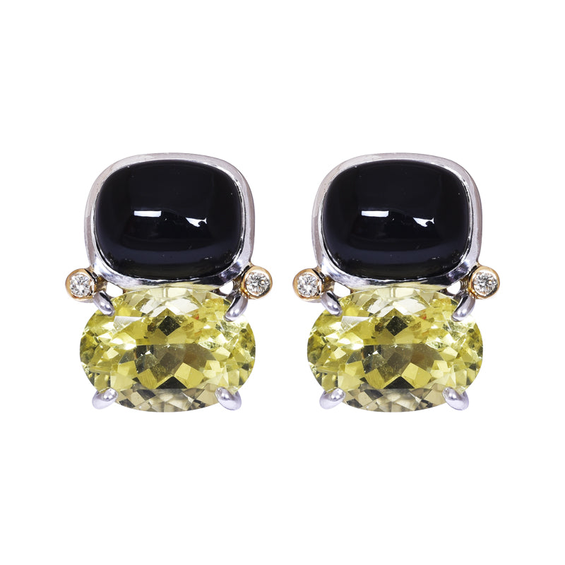Earrings - Onyx, Lemon Quartz and Diamond | Singhvi Jewels