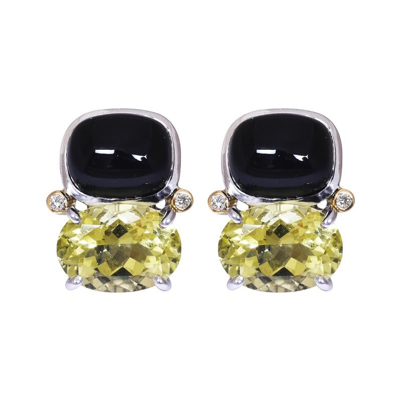 Earrings- Onyx, Lemon Quartz and Diamond  (40CM)