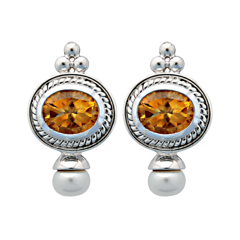 Earrings-Citrine and Pearl