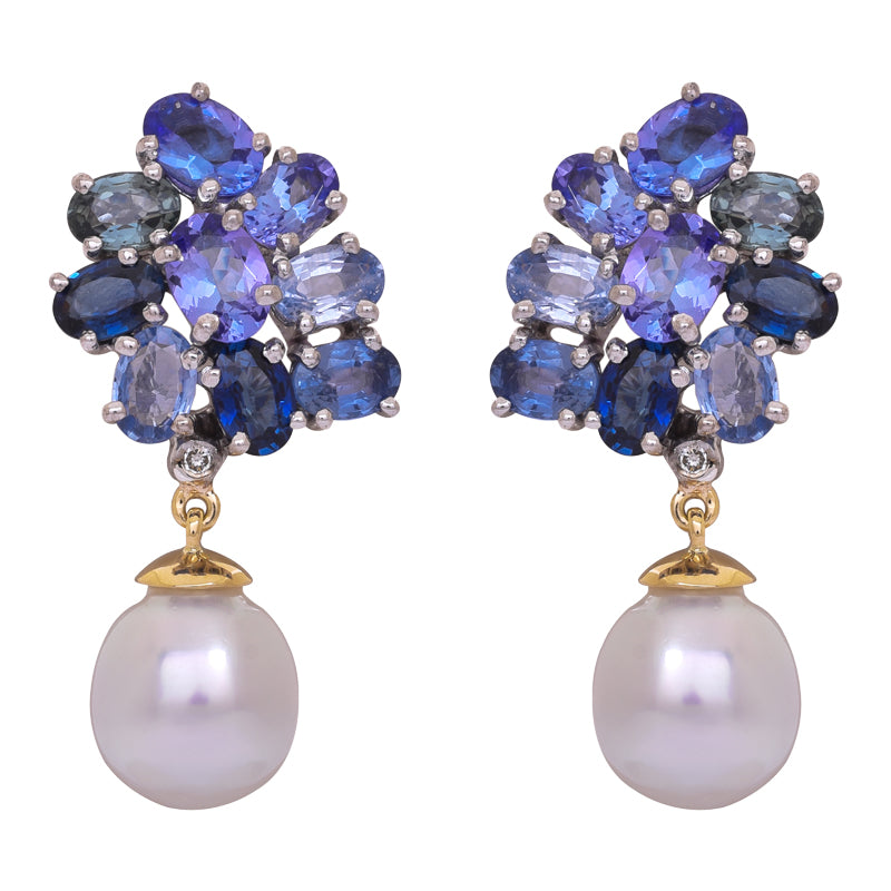 Earrings - Blue Sapphire, Tanzanite, South Sea Pearl and Diamond | Singhvi Jewels