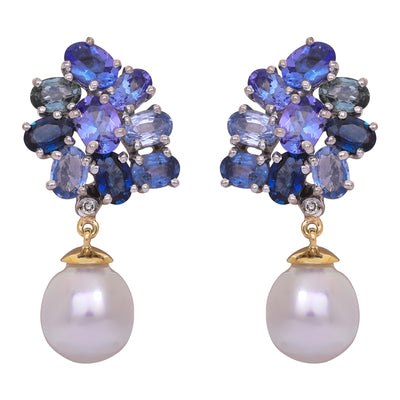 Earrings - Blue Sapphire, Tanzanite, South Sea Pearl and Diamond