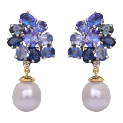 Earrings- Blue Sapphire, Tanzanite, South Sea Pearl and Diamond  (40IM)