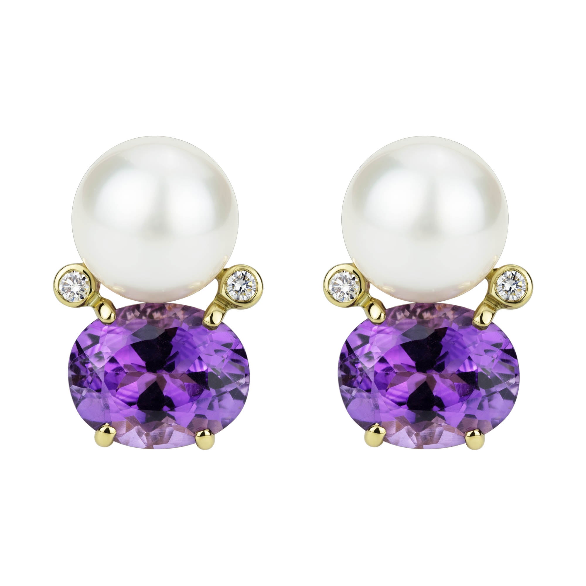 Earrings - South Sea Pearl, Amethyst and Diamond | Singhvi Jewels