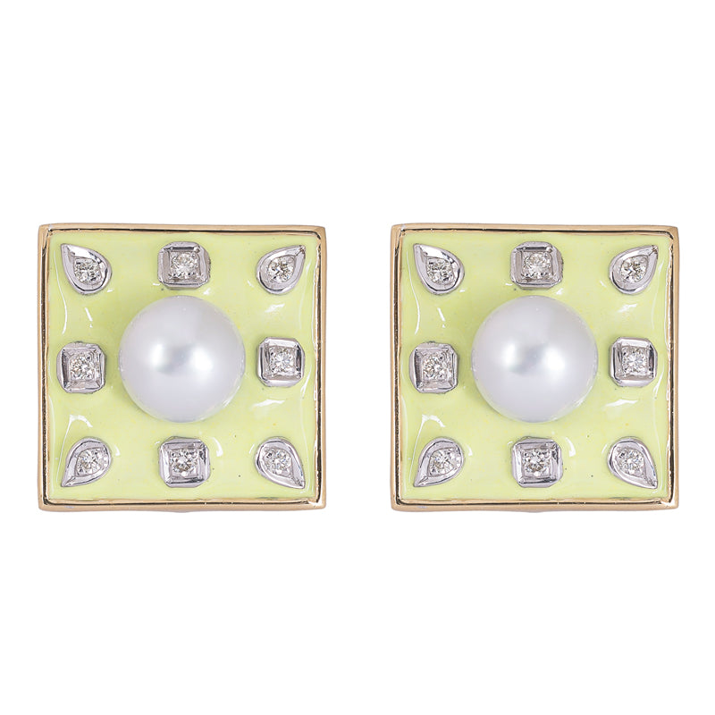 Earrings - Pearl and Diamond (Enamel) | Singhvi Jewels