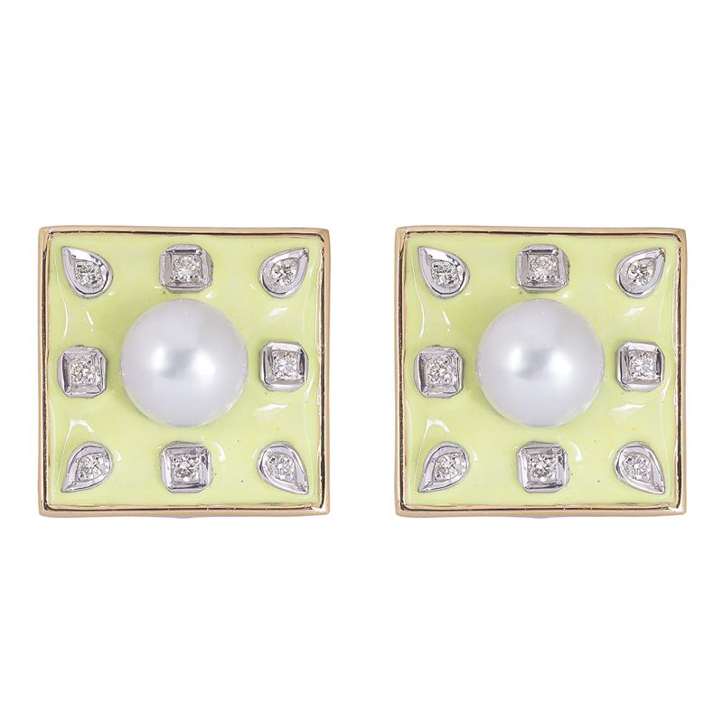 Earrings- Pearl and Diamond (Enamel)
