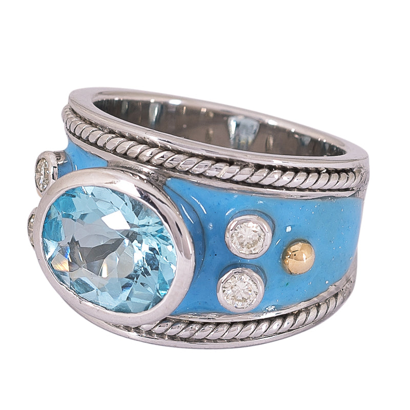 Ring- Blue Topaz and Diamond (Enamel)