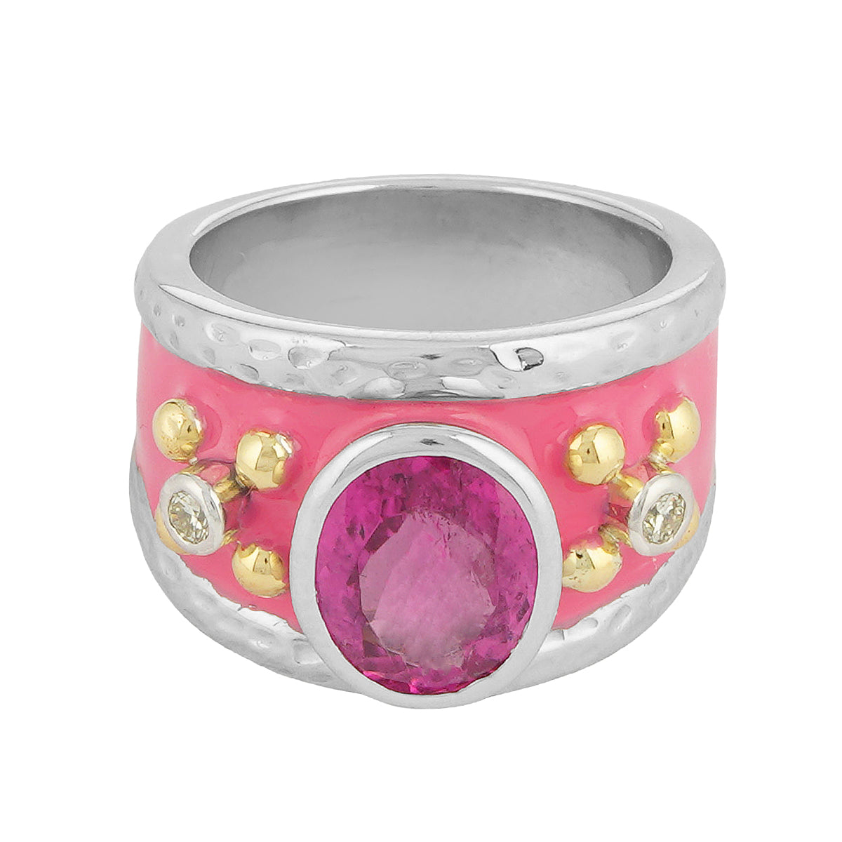 Ring - Rubellite and Diamond (Enamel) (43EM) | Singhvi Jewels