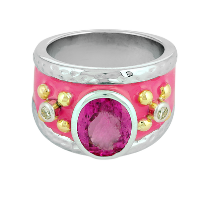 Ring - Rubellite and Diamond (Enamel) | Singhvi Jewels