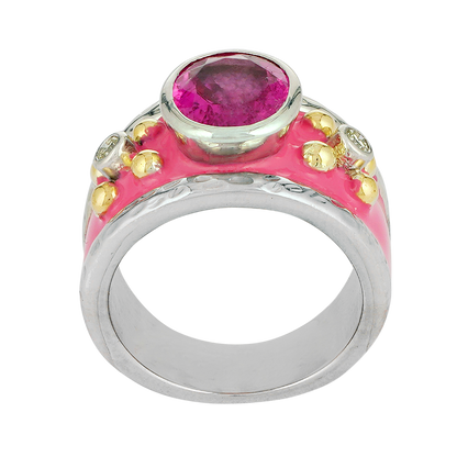 Ring - Rubellite and Diamond (Enamel) | Singhvi Jewels