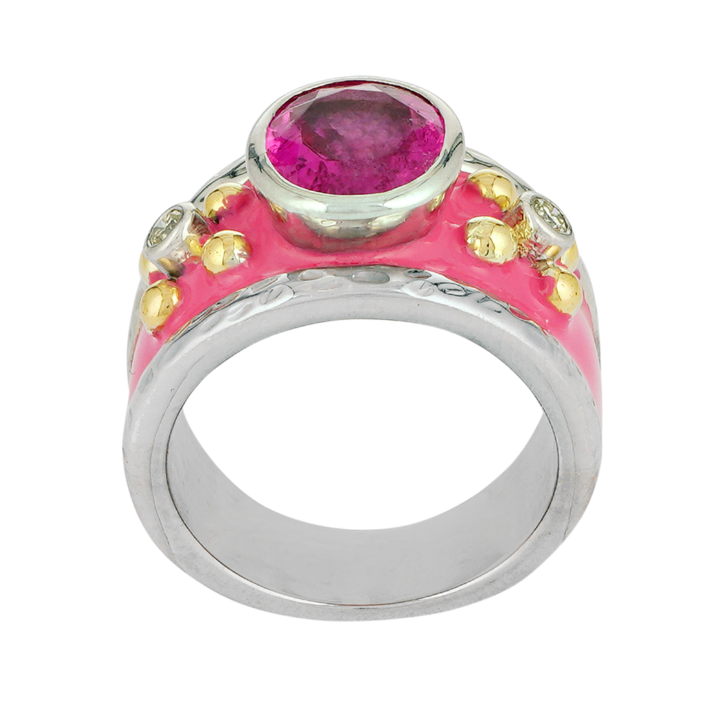 Ring - Rubellite and Diamond (Enamel)