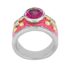 Ring - Rubellite and Diamond (Enamel)