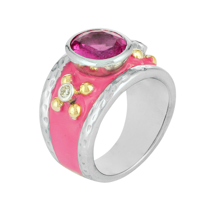 Ring - Rubellite and Diamond (Enamel) | Singhvi Jewels