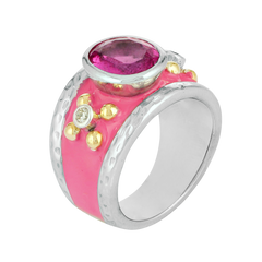 Ring - Rubellite and Diamond (Enamel)