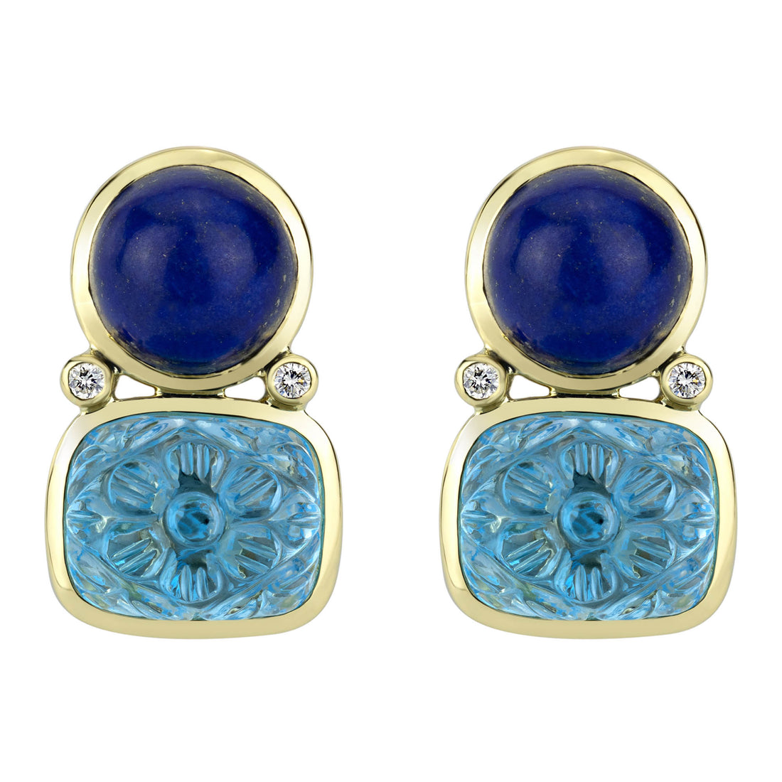 Earrings - Blue Topaz, Lapis Lazuli and Diamond | Singhvi Jewels