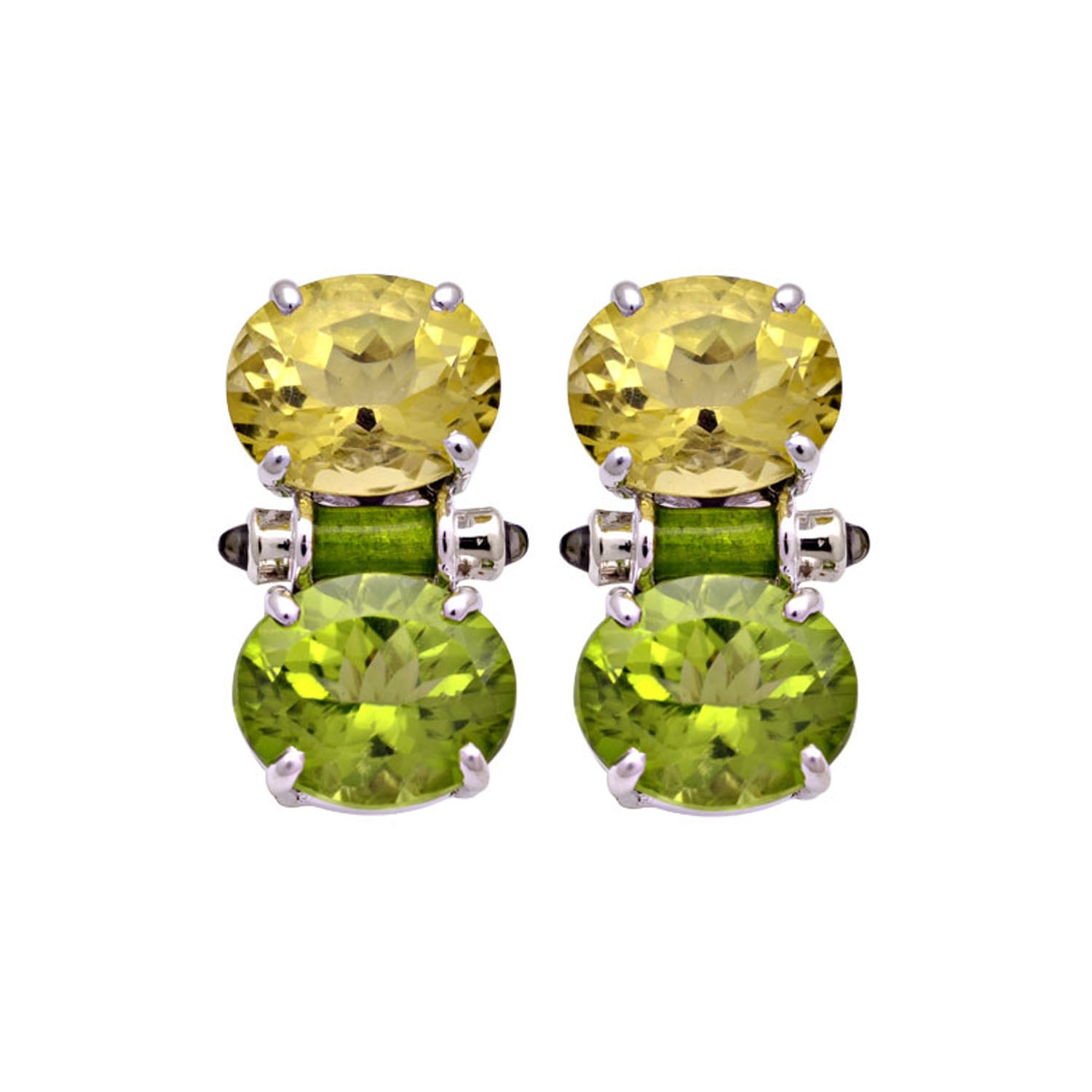 Earrings- Lemon Quartz, Peridot And Blue Sapphire (Enamel) (158ES) | Singhvi Jewels