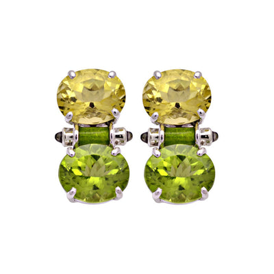 Earrings- Lemon Quartz, Peridot And Blue Sapphire (Enamel) (158ES)