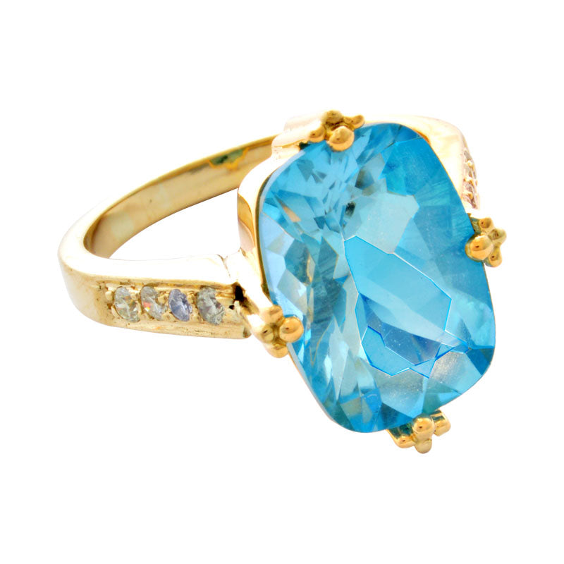 Ring- Blue Topaz And Diamond