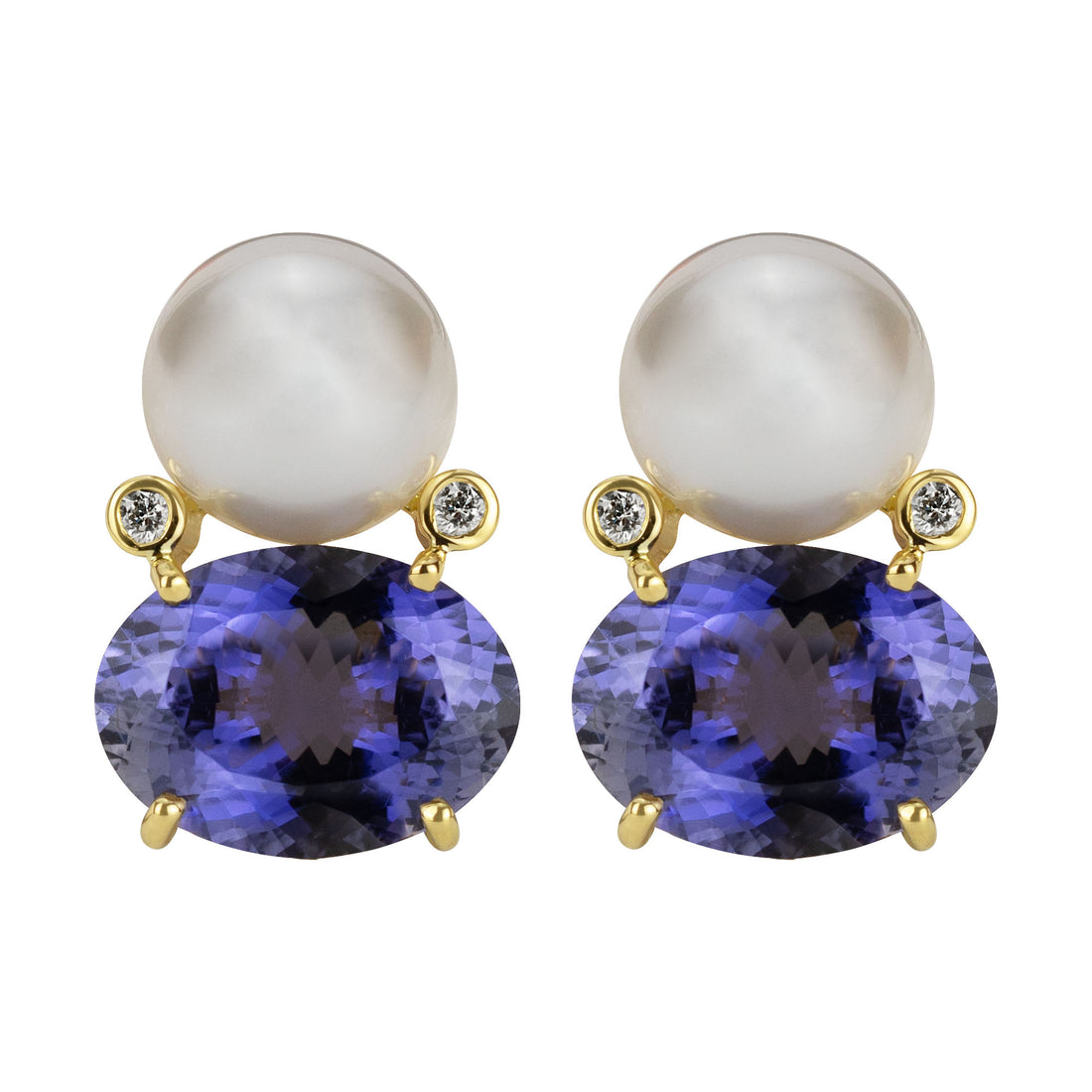 Earrings - South Sea Pearl, Iolite and Diamond | Singhvi Jewels