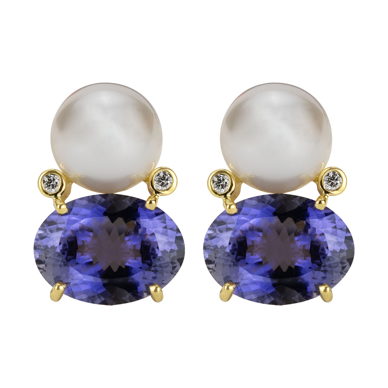 Earrings - South Sea Pearl, Iolite and Diamond | Singhvi Jewels