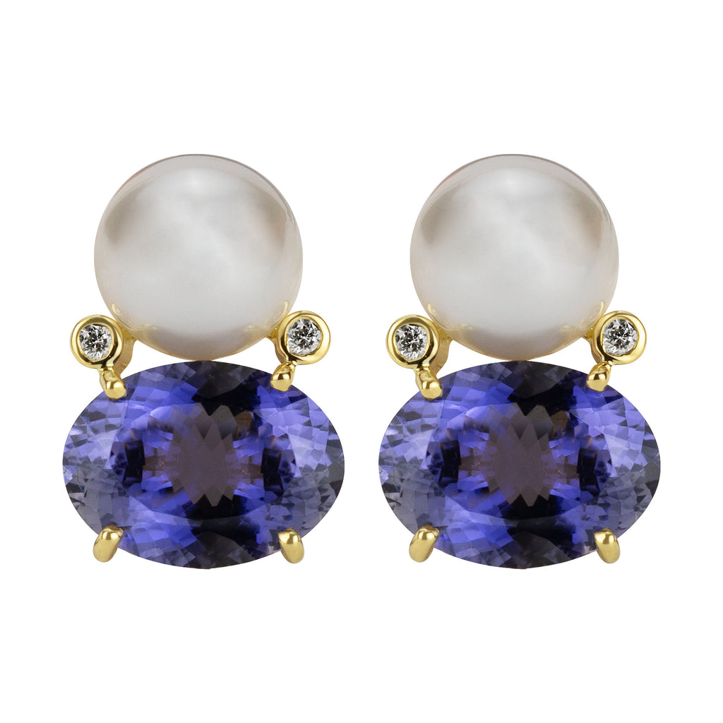 Earrings - South Sea Pearl, Iolite And Diamond
