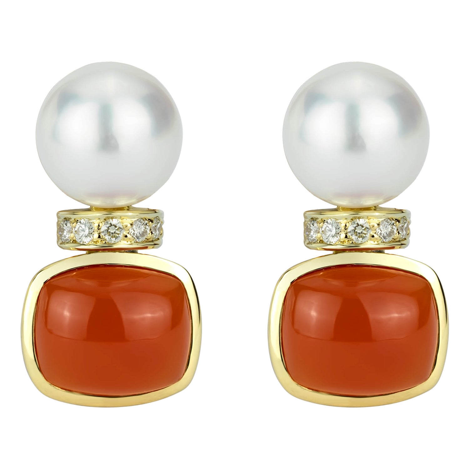 Earrings - South Sea Pearl, Cornellian And Diamond (2308C) | Singhvi Jewels