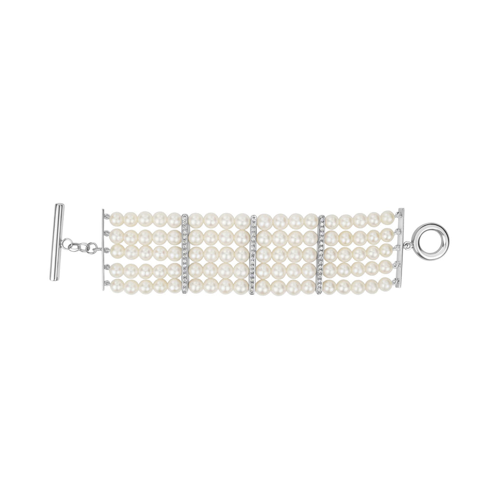 Toggle Bracelet - Fresh Water Pearl And Diamond In Silver