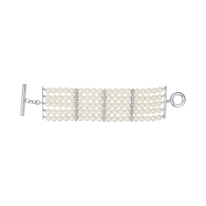 Toggle Bracelet - Fresh Water Pearl And Diamond In Silver (301DS) | Singhvi Jewels