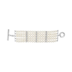 Toggle Bracelet - Fresh Water Pearl And Diamond In Silver