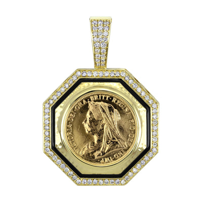 Pendant - Gold Coin And Diamond (Enamel) (2335C)