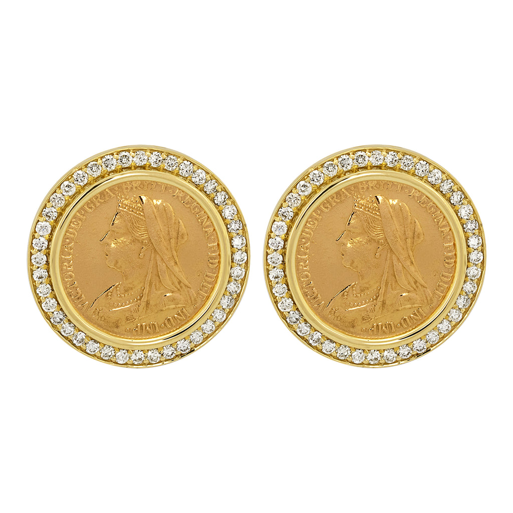 Earrings - Gold Coin And Diamond