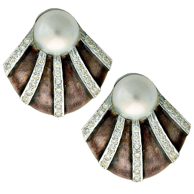 Earrings-South Sea Pearl and Diamond (Enamel)