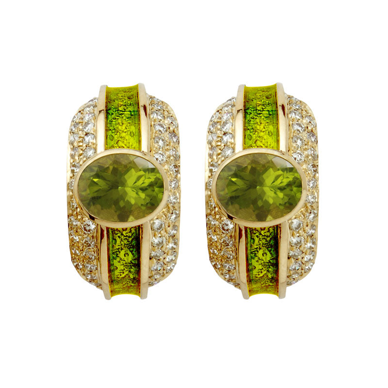 Earrings- Peridot And Diamond (enamel)