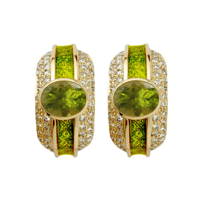 Earrings - Peridot And Diamond (Enamel)