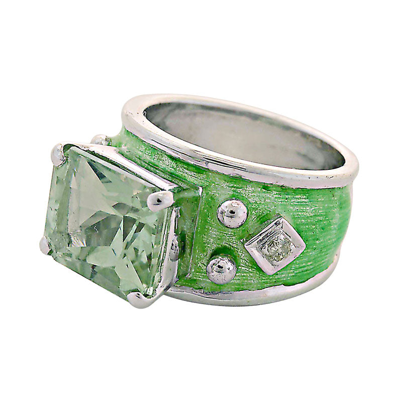 Ring-Green Quartz and Diamond (Enamel)